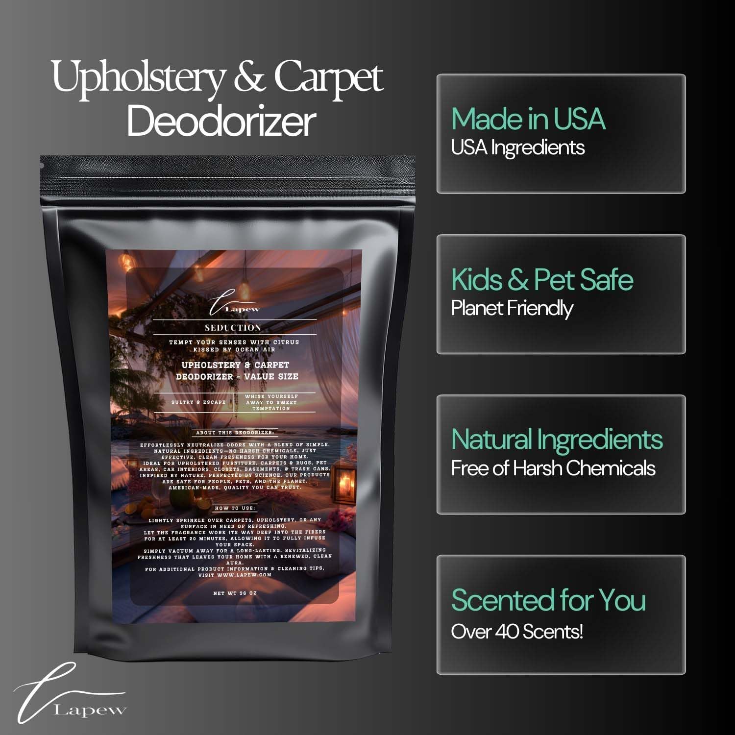 Seduction Carpet Freshener Powder Refill 36 oz | Powerful Odor Eliminator for Home | Upholstery Deodorizer | Carpet Deodorizer | Pet Urine | Cat Litter Box | Endless Weekend Fragrance