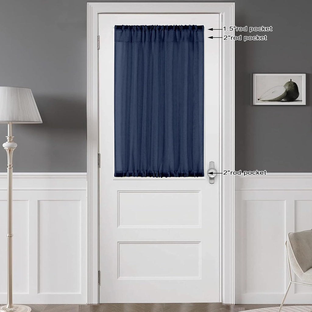 Chyhomenyc Sheer Window Curtains Tier 2 Pieces Set, 36 inch Length, Short Dining Curtains Window Treatment for Small Windows/Bathroom/Cafe/Living Room, Rod Pocket, Navy Blue