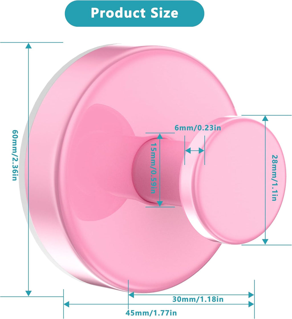 Suction Cup Hooks for Shower,Removable No Drill Towel Hooks,Upgraded 15 lbs Strong Suction hooks for Bathroom Tile,Shower Wall,Glass Door,Kitchen-Loofah,Coat,Stainless Waterproof-Pink 4 Pcs