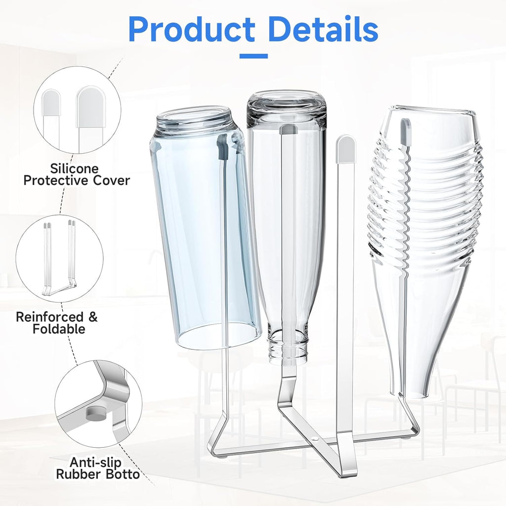 Water Bottle Drying Rack, Stainless Steel Baby Bottle Drying Rack, Collapsible Bottles Dryer Rack, Cup Rack Dryer for Water Bottles, Multifunctional Draining Rack for Sport Bottle, Reusable Bag