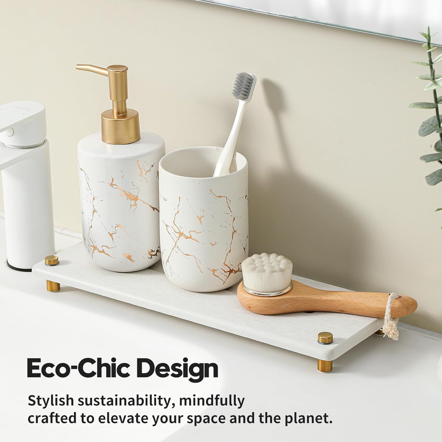 Water Absorbing Stone Sink Caddy Kitchen Sink Organizer Tray, Diatomite Bathroom Counter Tray, Gold Faucet Drying Mat Coaster Soap Dish Rack Riser Dispenser Sponge Holder, Beige 12.5" x 4.5"