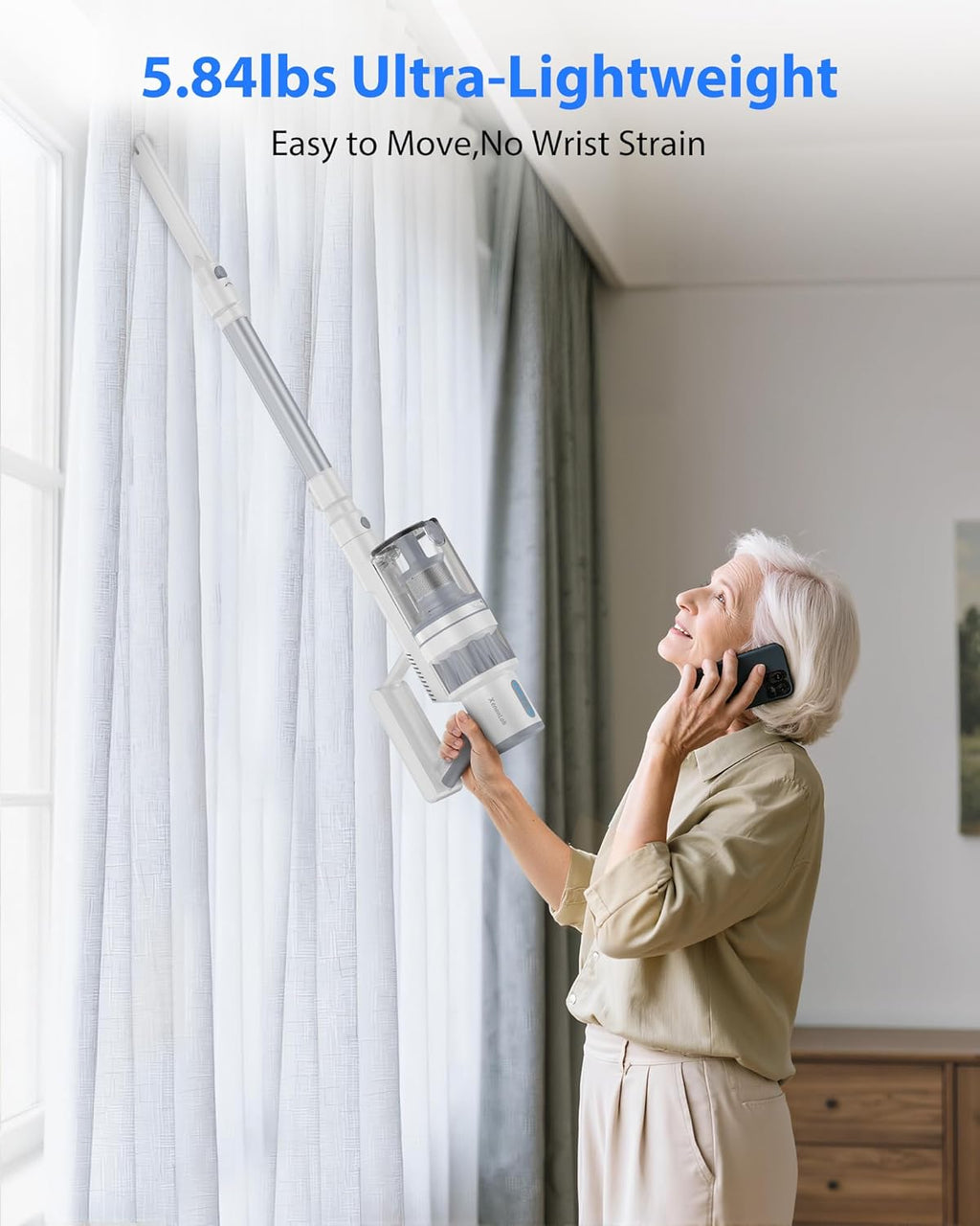 Cordless Vacuum Cleaner, 45KPA Stick Vacuum Cleaners for Home, 6-in-1 Rechargeable Lightweight Vacuum, Up to 35Mins Runtime, with Powerful Suction for Carpets, Pet Hair, Hardwood Floors