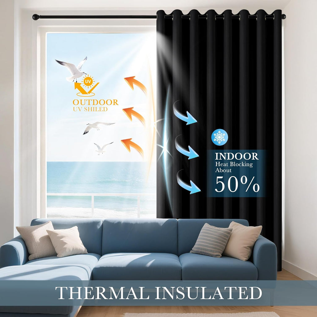 PONY DANCE Black Out Curtains for Bedroom 54 inch Length 2 Panels Set, Thermal Insulated Room Darkening Window Drapes for Living Room, Grommet Top (W34 x L54 Inch, Black)