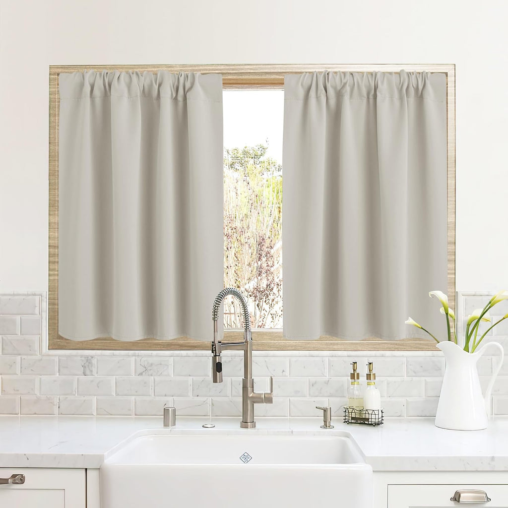 RYB HOME Curtains for Bedroom 63 inches Long, Blackout Thermal Insulating Window Treatment Drapes for Living Room Bathroom Basement Laundry Classroom, W 62 x L 63, Beige, 2 Panels