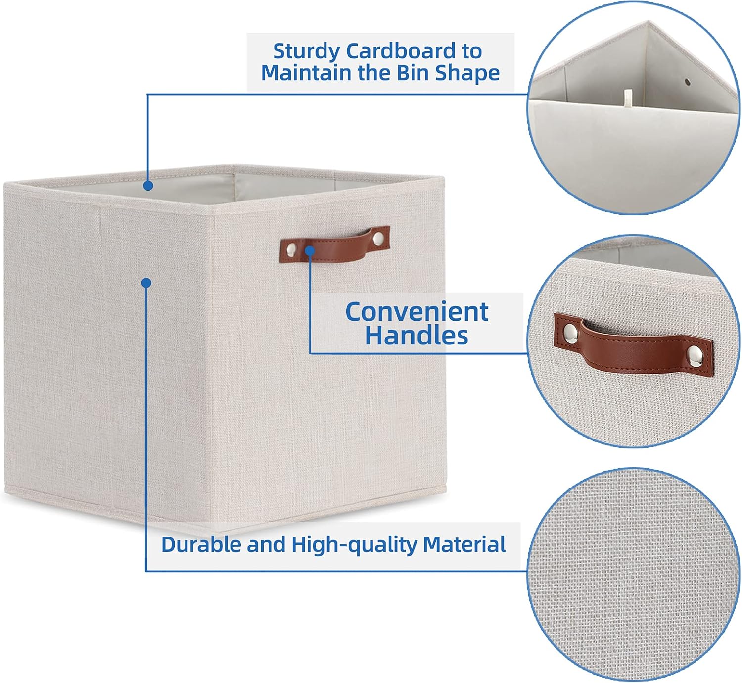 Temary Fabric Storage Cubes Storage Bins with Dual Leather Handles, 4 Pack Cube Baskets 13x13 Foldable Cube Organizers for Shelves, Home, Office, Nursery