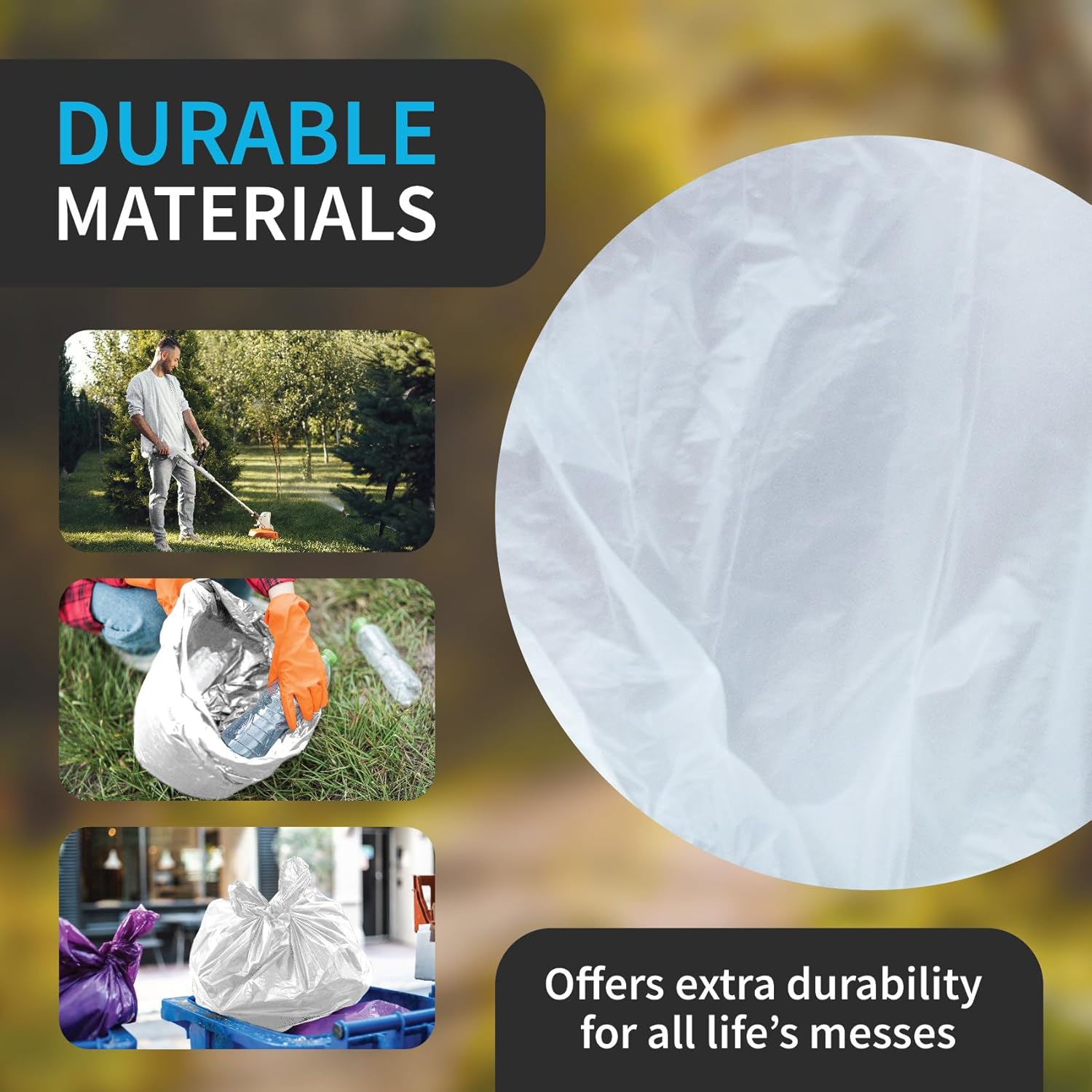 Large Garbage Bag - 55-60 Gallon Capacity, Heavy Duty, High Density, Tear Resistant, Unscented, Extra Strength for Commercial, Industrial, Office, House, Lawn, Events, Bulk Qty 150 Bags