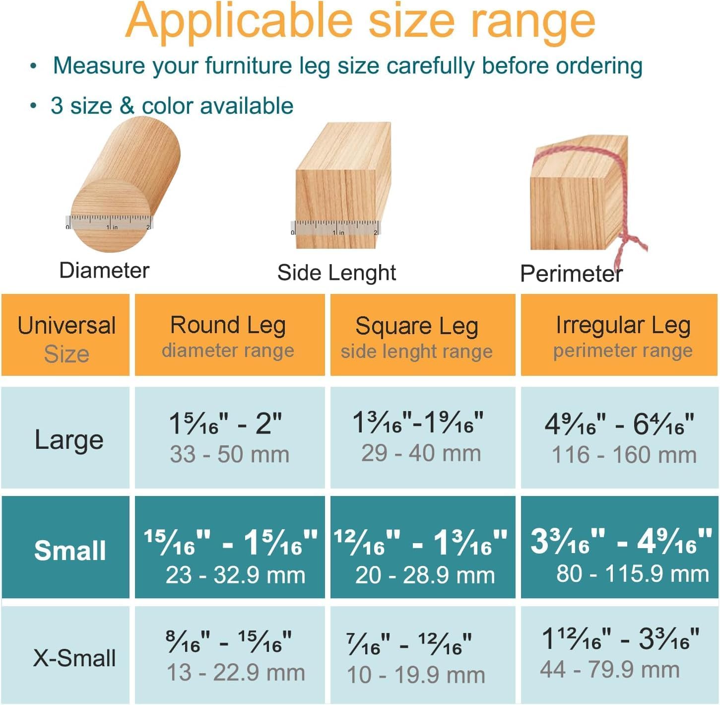 16 Pcs Chair Leg Protectors for Hardwood Floors, Silicone Felt Furniture Leg Cover Pad for Protecting Floors from Scratches and Noise, Smooth Moving, Small(Fit Round Diameter：5/16" to 1-5/16")