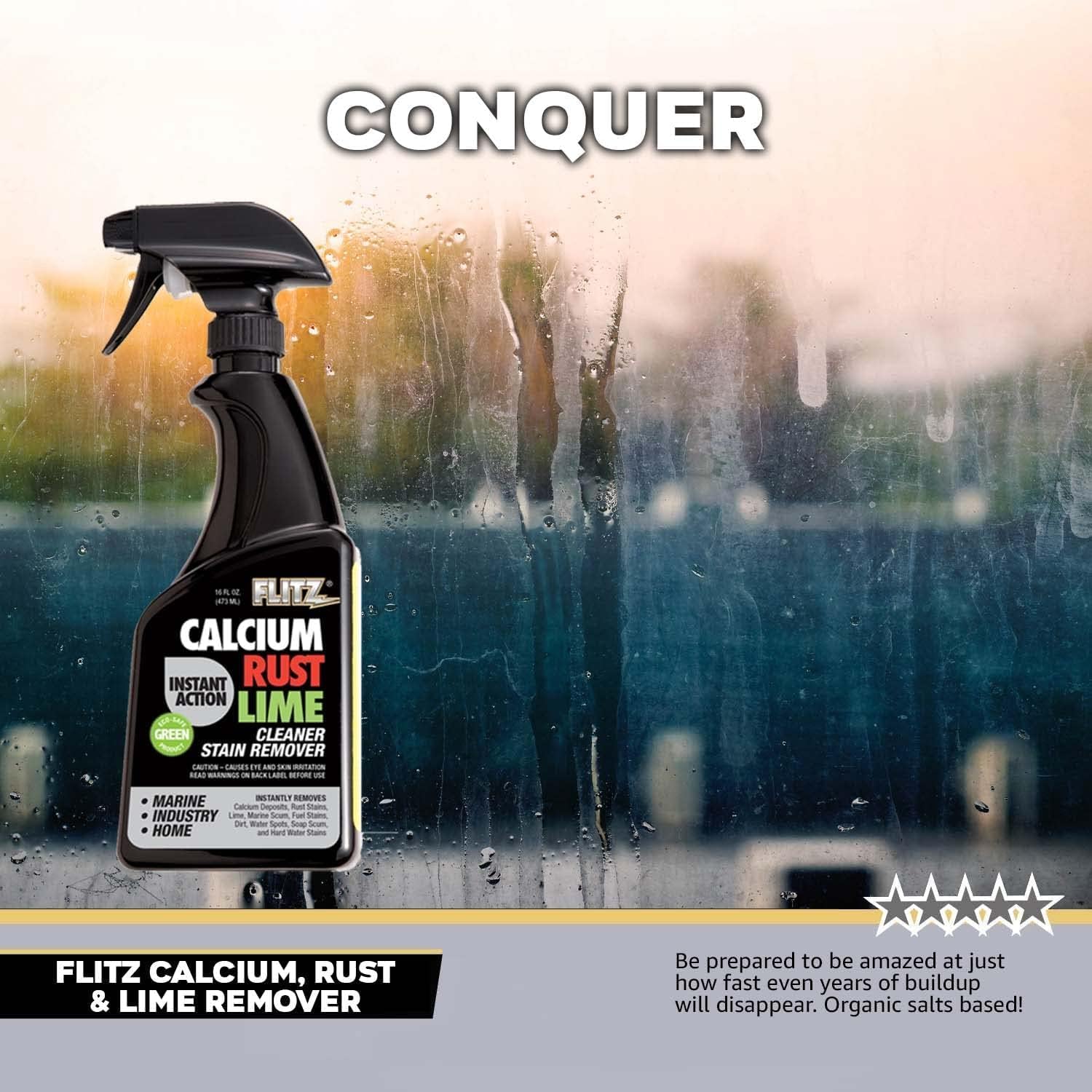 Flitz Calcium, Rust, & Lime Remover - 16oz Bottle of USA-Made Limescale Remover for Toilets, Showers, and More - Powerful Spray that Instantly Eliminates Tarnish, Grease, and Other Grime (1 Pack)