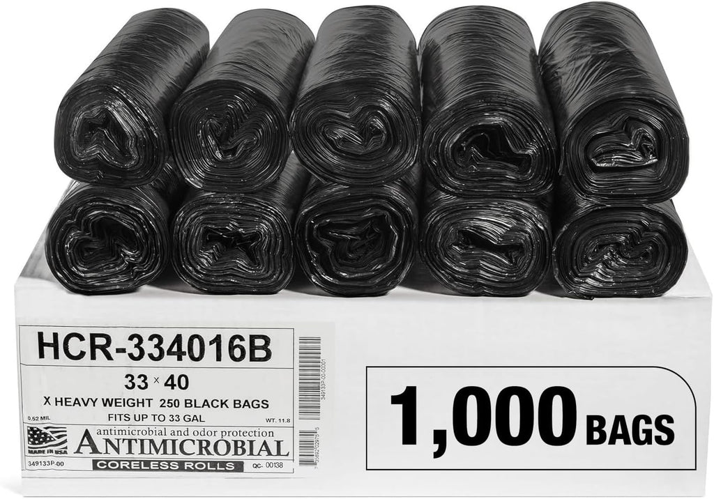 Aluf Plastics High Density Trash Bags, 33 Gallon, 1000 Count, 16 Micron (eq), 33" x 40", Black, for Bathroom, Office, Industrial, Commercial, Janitorial, Municipal, Recycling