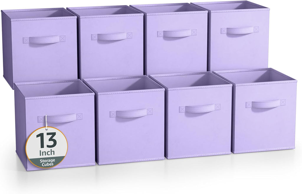 Sorbus 13 Inch Storage Bins - Sturdy Collapsible Fabric Storage Cubes with Handle - 8 Foldable Baskets for Organizing Clothes, Toys, Books - Storage Baskets for Shelves, Closets