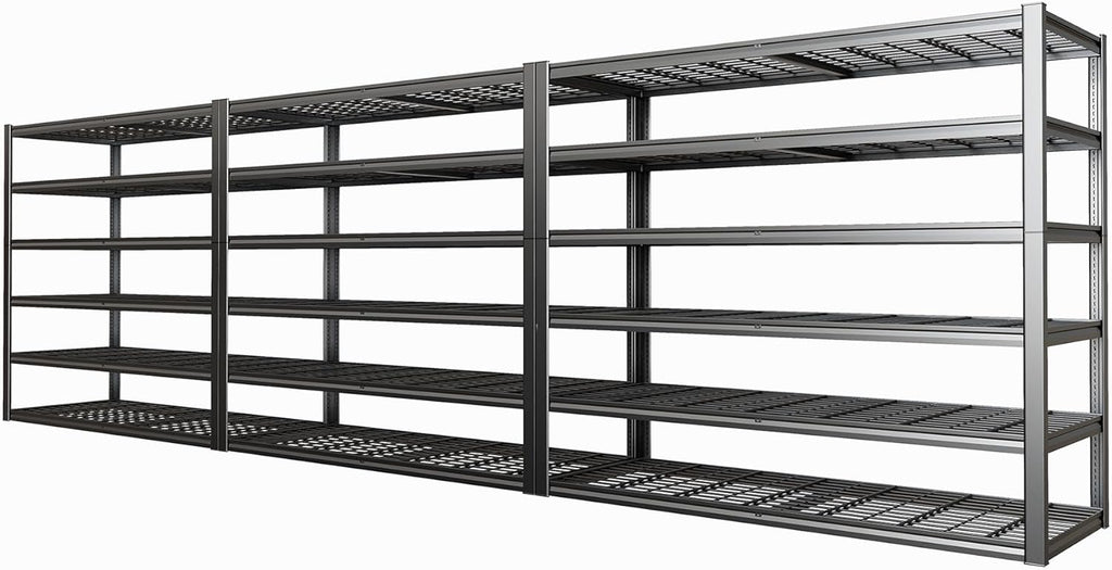 65" W Garage Shelving Heavy Duty, 6 Tier Garage Shelves, Adjustable Storage Shelving Unit, Commercial Metal Shelf for Warehouse, Pantry, School, Shop, 3 Pack