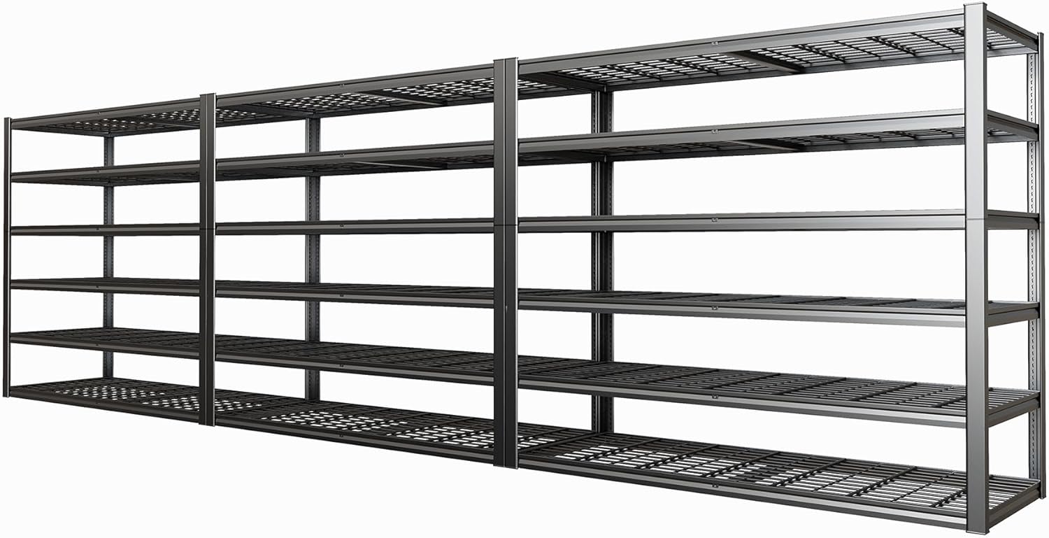 65" W Garage Shelving Heavy Duty, 6 Tier Garage Shelves, Adjustable Storage Shelving Unit, Commercial Metal Shelf for Warehouse, Pantry, School, Shop, 3 Pack