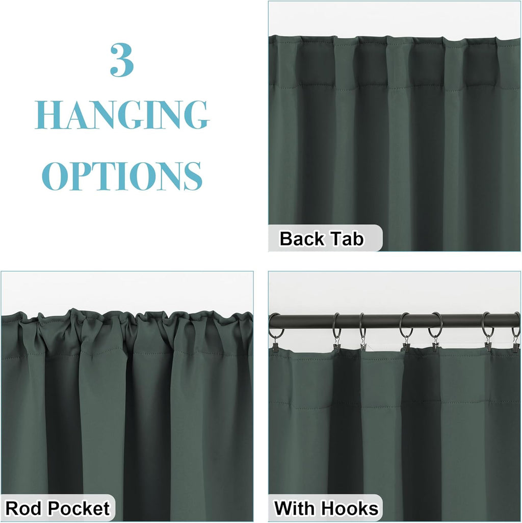 RYB HOME Kitchen Window Curtains Over Sink - Blackout Insualting Privacy Curtains for Kids Bedroom Kitchen Bathroom Basement Cafe Cabinet Tiers Drapes, 34 Width x 30 Length, 2 Panels, Dark Green