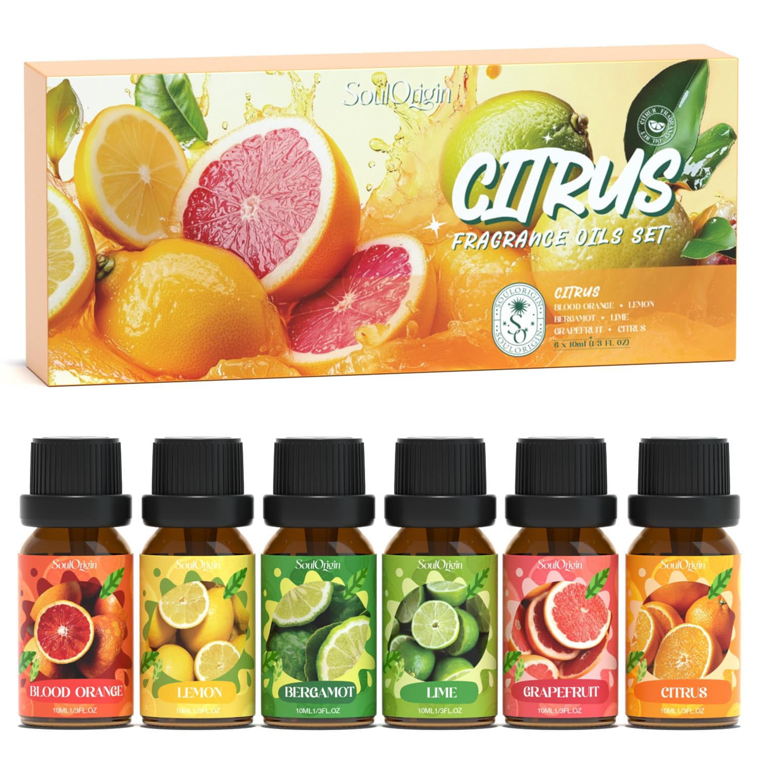 Citrus Essential Oils Set, Fragrance Oil Set for Diffuser, Scent Diffuser Oil for Candle Making- Blood Orange, Lemon, Bergamot, Lime, Grapefruit, Citrus