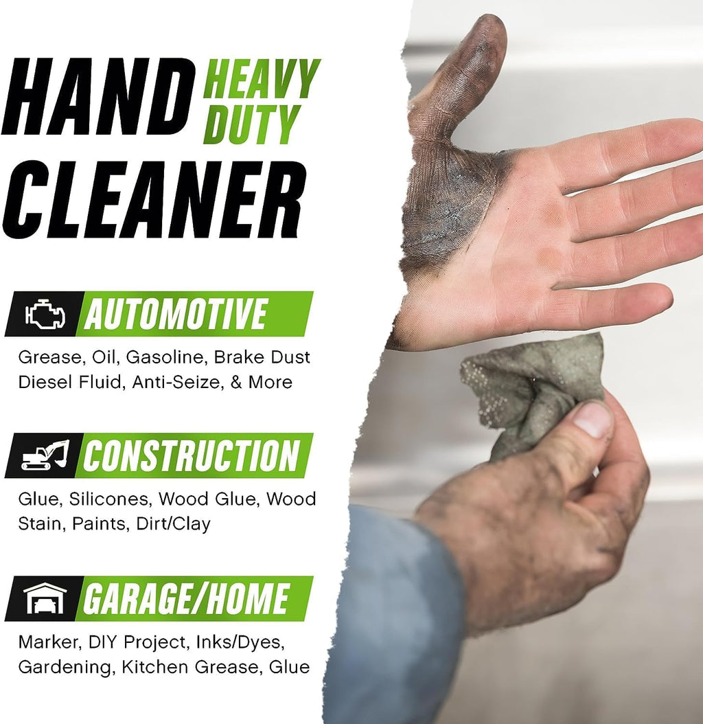 Grip Clean Heavy Duty Hand & Tool Cleaning Wipes – Waterless Hand Cleaner for Mechanics, Garage & Shop Use – Dual-Sided Grease, Oil & Paint Remover Wipes with Citrus Scent - 30ct (6 Pack)