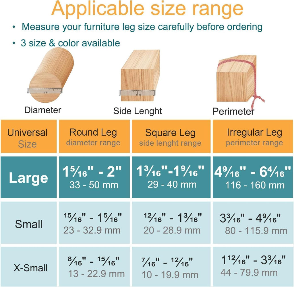 16 Pcs Chair Leg Protectors for Hardwood Floors, Silicone Felt Furniture Leg Cover Pad for Protecting Floors from Scratches and Noise, Smooth Moving,Large(Fit Round Diameter：1-5/16" to 2")