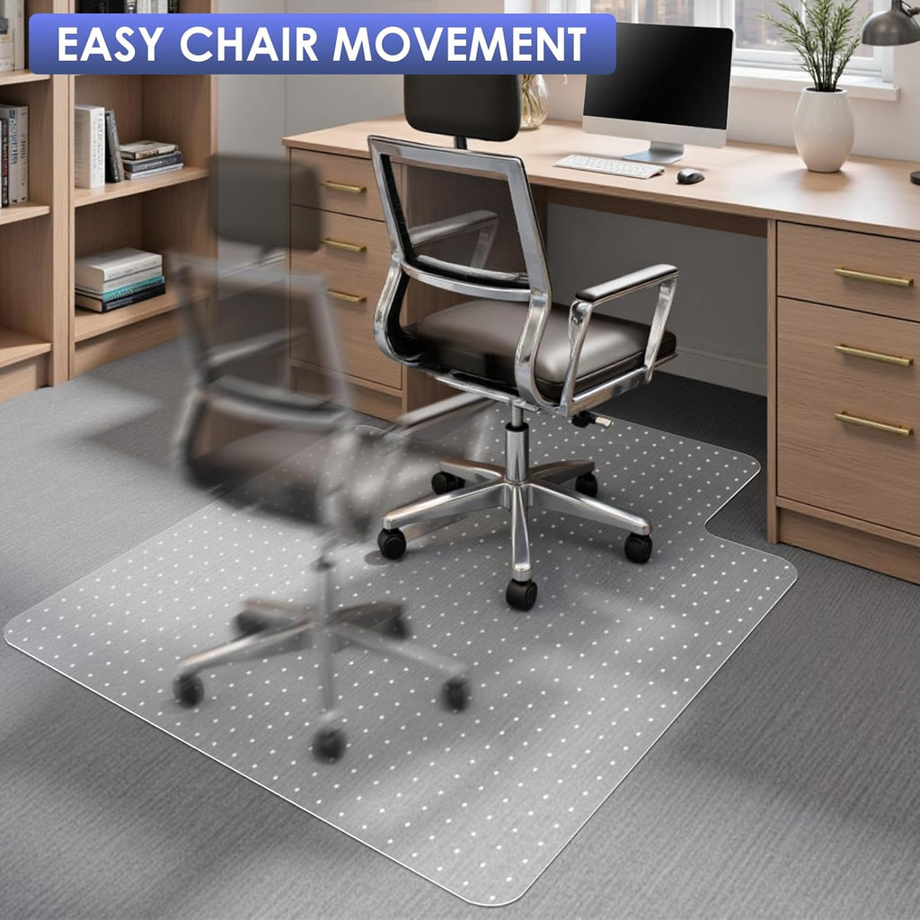 Kuyal Office Chair Mat for Carpet, 45x53 Clear Heavy Duty Computer Chair Mat with Lip, Under Desk Protector Carpeted Floors Mat, Easy Chair Movement,Ship Flat