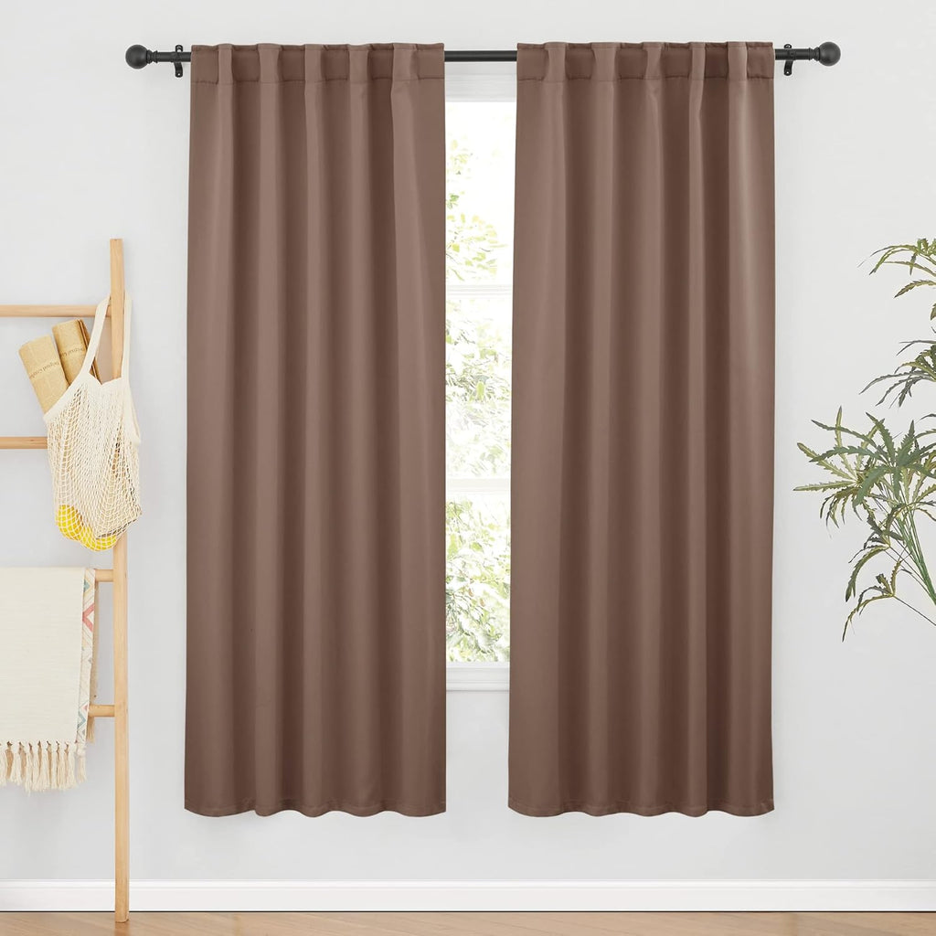 RYB HOME Decorative Curtain Drapes for Coffee, Blackout Window Panels Thermal Insulated Shades Block Summer Heat & Winter Cold for Energy Saving, 42-inch Wide x 72-inch Long, Mocha, 2 Panels