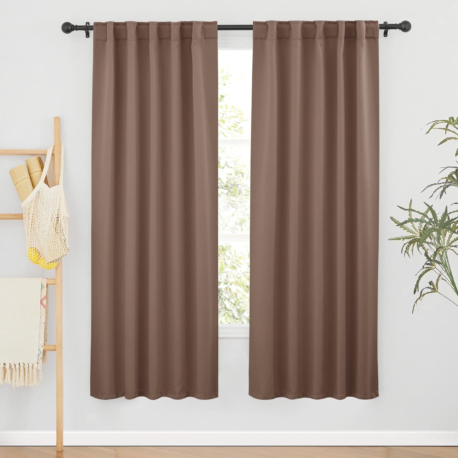 RYB HOME Decorative Curtain Drapes for Coffee, Blackout Window Panels Thermal Insulated Shades Block Summer Heat & Winter Cold for Energy Saving, 42-inch Wide x 72-inch Long, Mocha, 2 Panels