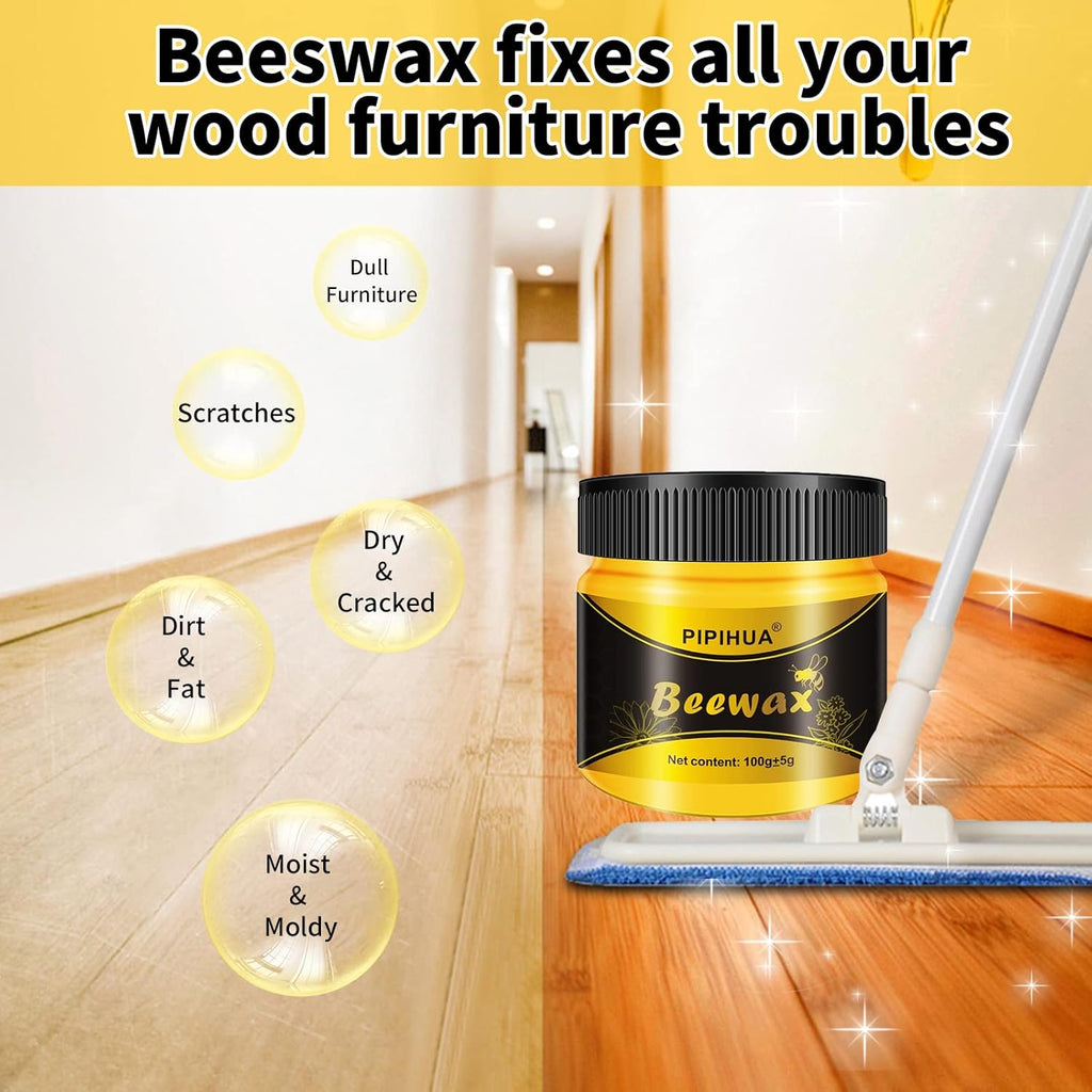 PIPIHUA Beeswax Polish and Conditioner for Wood Furniture - Waterproof & Restorer Wood Wax, Multipurpose Beeswax Furniture Polish and Cleaner for All Types and Colours(4×100g with 8 Sponges)