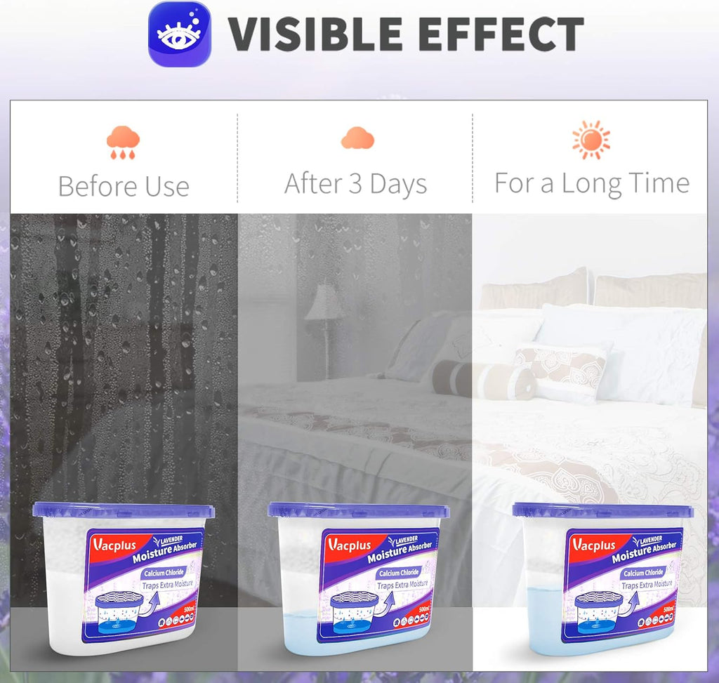 Vacplus Moisture Absorbers 6 Pack, 10.5 Oz Portable Humidity Absorber Boxes for Your Bathroom, Closet & Car, Dehumidifier with Lavender Fragrance, Purple