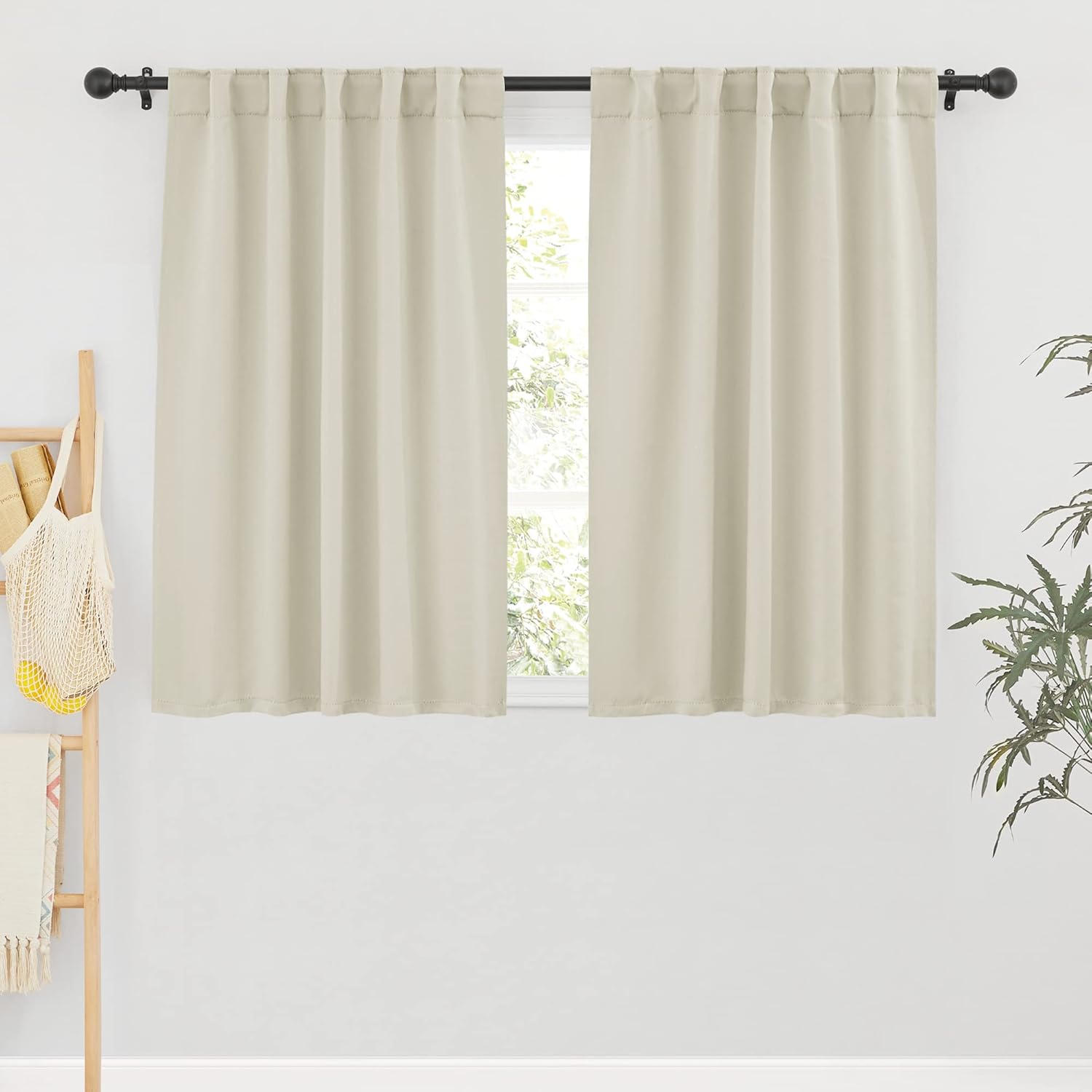 RYB HOME Small Window Curtains Blackout, Privacy Thermal Insulating Drapes for Bedroom Bathroom Basement Cafe Classroom Window Decor, W 34 x L 45 inches, Beige, 2 Panels