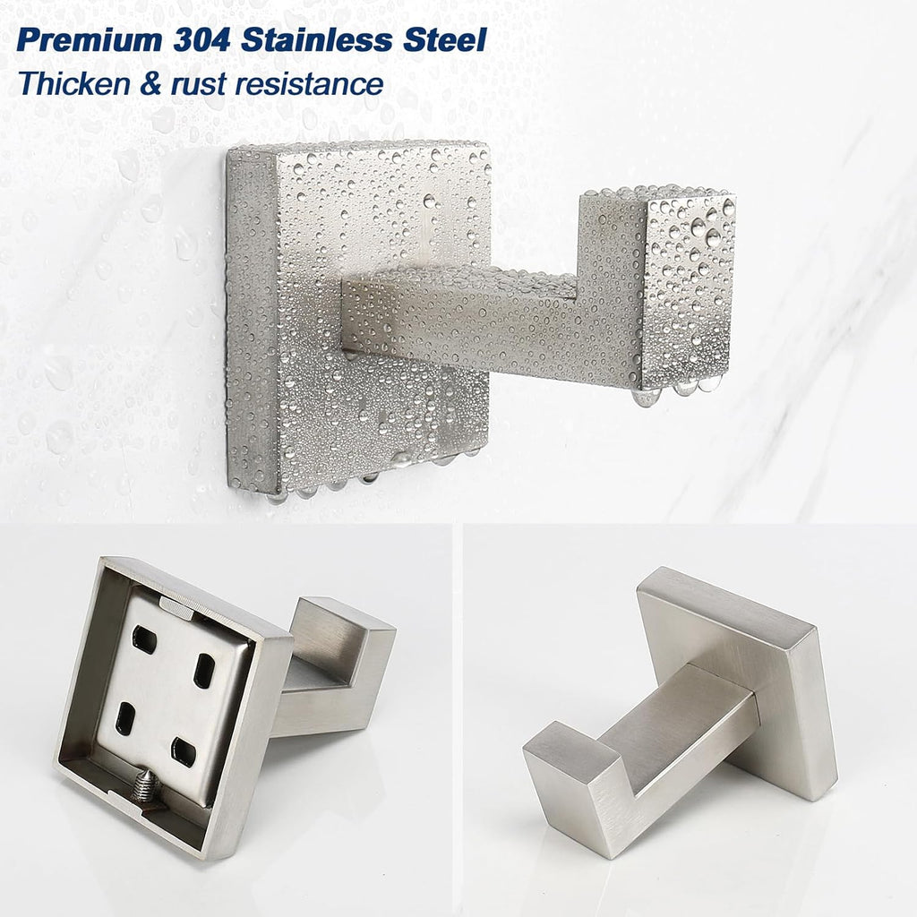 NearMoon Bath Towel Hooks -SUS304 Stainless Steel Square Clothes Robe Hooks Hanger, Heavy Duty Coat Hooks for Bathroom Livingroom Hotel Kitchen Garage, Wall Mounted - 3 Pack (Brushed Nickel)