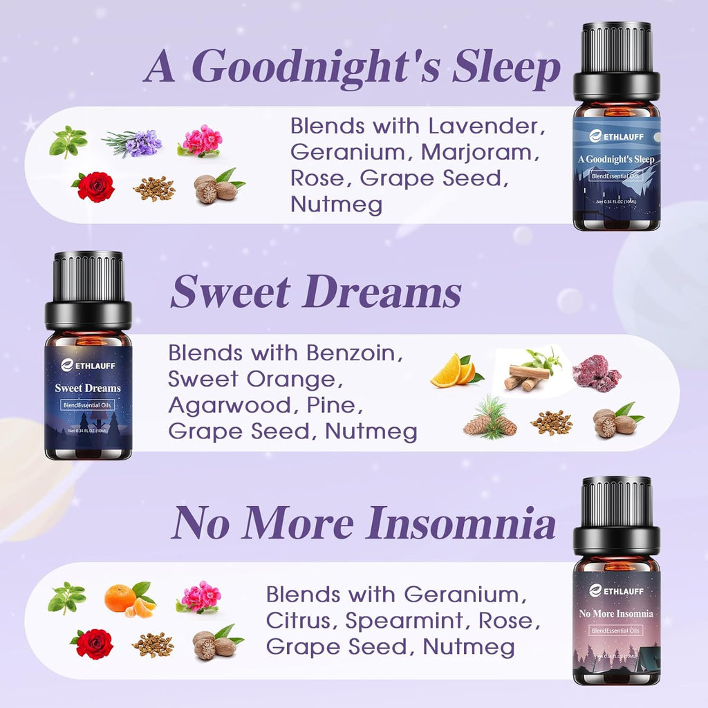 Sleep Essential Oils, Essential Oil Blends for Diffusers for Home (Relax, Stress Relief, Fresh Breathe, Sweet Dreams) Candle Making Scents, Relaxation Gift for Women and Men