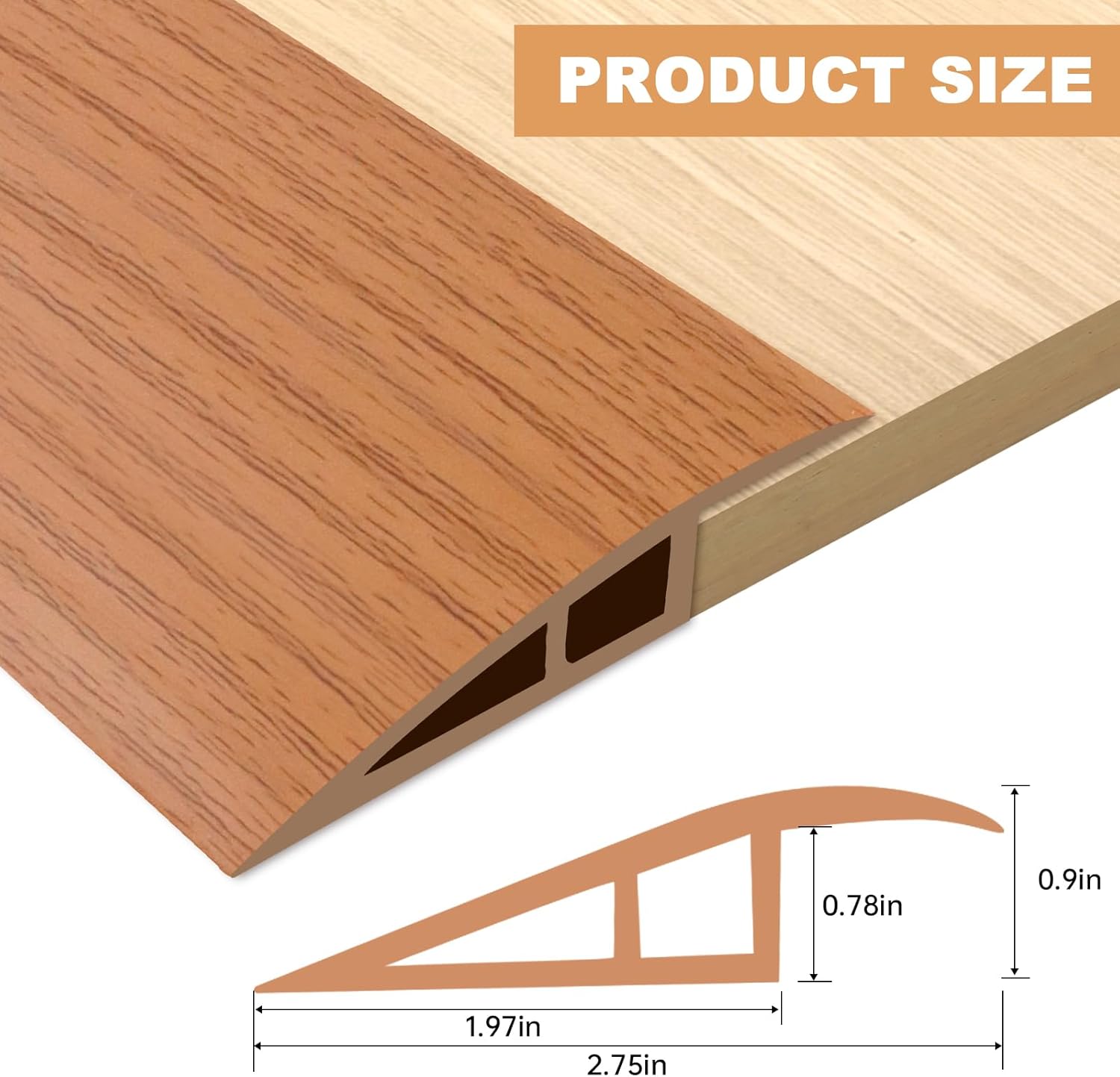 Vinyl Door Threshold Flooring Transition Strip Self Adhesive Carpet Edging Strip for Laminate Doorway Edge Threshold from 3/5" to 4/5" (Yellow Wood Grain, 3.3 Ft)