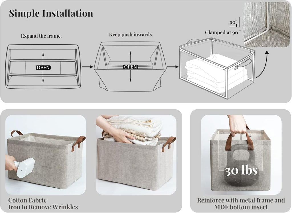 StorageWorks 45L Extra Large Storage Baskets, Storage Bins for Shelves, Closet, Fabric Organizers with Handles and Metal Frame, Brown and Beige, 2-Pack