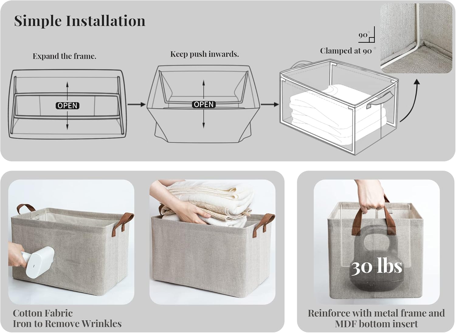 StorageWorks 45L Extra Large Storage Baskets, Storage Bins for Shelves, Closet, Fabric Organizers with Handles and Metal Frame, Brown and Beige, 2-Pack