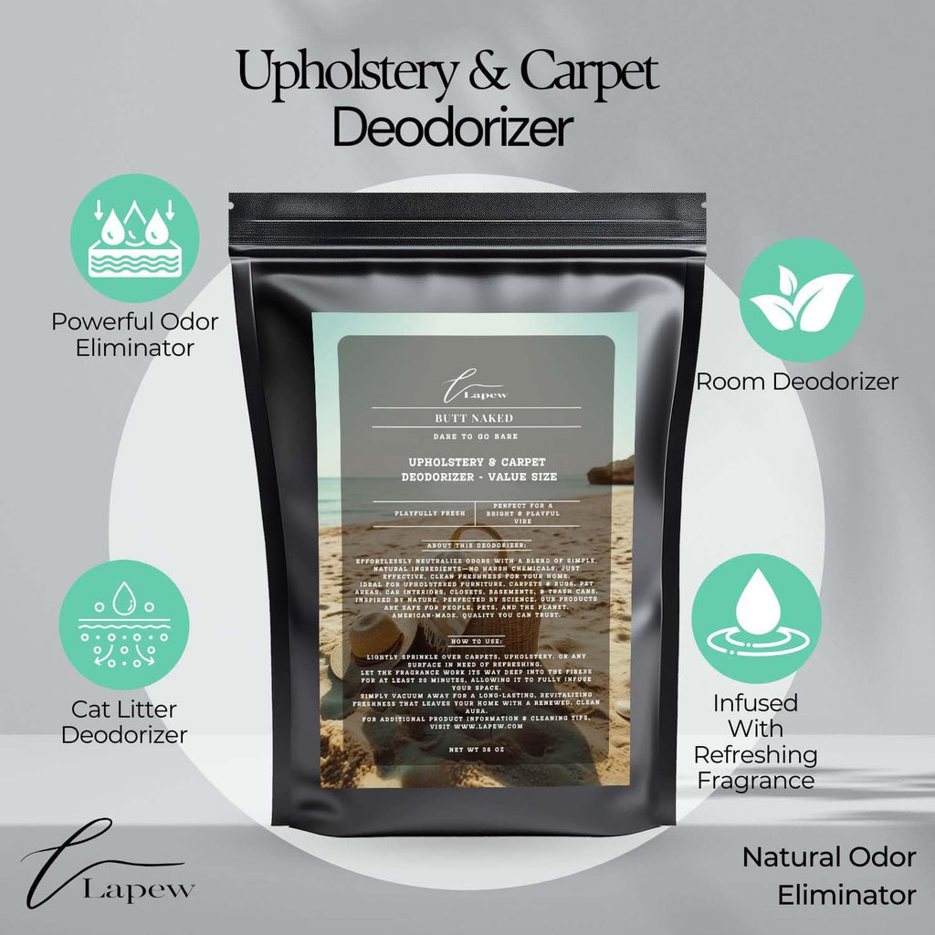 Butt Naked Carpet Freshener Powder Refill 36 oz | Powerful Odor Eliminator for Home | Upholstery Deodorizer | Carpet Deodorizer | Pet Urine | Cat Litter Box