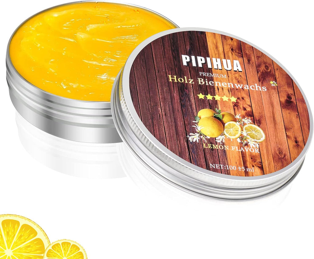 PIPIHUA Beeswax Polish and Conditioner for Wood Furniture - Waterproof & Restorer Wood Wax, Multipurpose Beeswax Furniture Polish and Cleaner for All Types and Colours, Lemon(100g with Sponge)