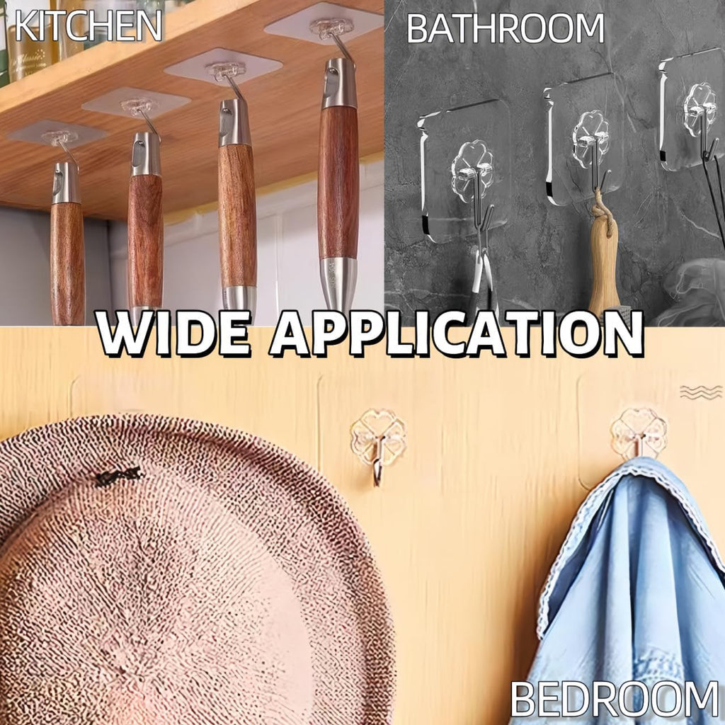 Adhesive Wall Hooks for Hanging Heavy Duty 50 lbs Large Hooks for Walls No Damage, Towel Sticky Clear Hook, Waterproof, Home, Bathroom, Kitchen, Office, and Outdoor 10 Pack