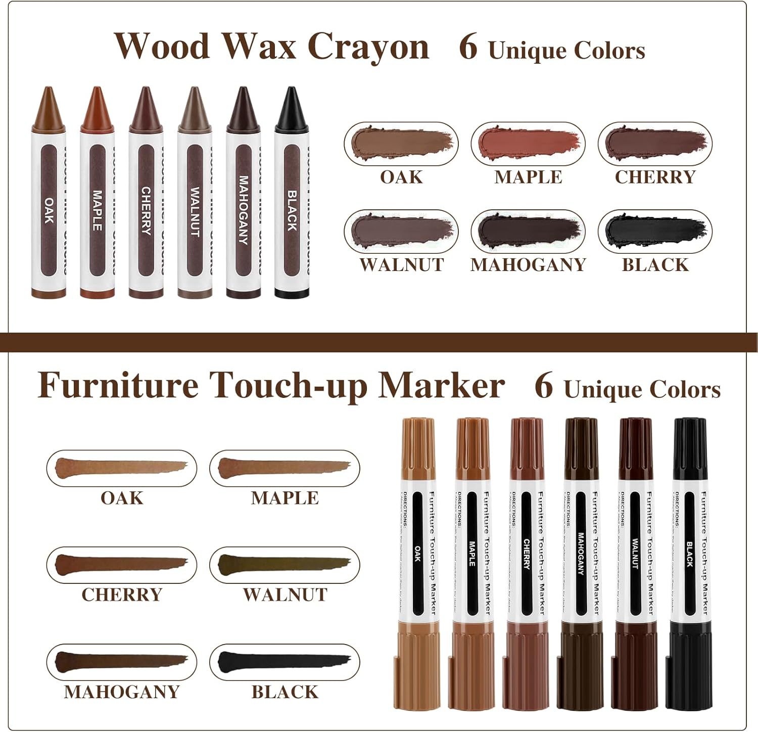 Dual Tip Furniture Markers Touch Up,Upgrade 13 Pcs Wood Markers Furniture Repair Kit,Touch Up Paint Pen and Wood Filler Putty Stick with Sharpener Kit,for Wood Stain Remover,Wood Floor Scratch Repair
