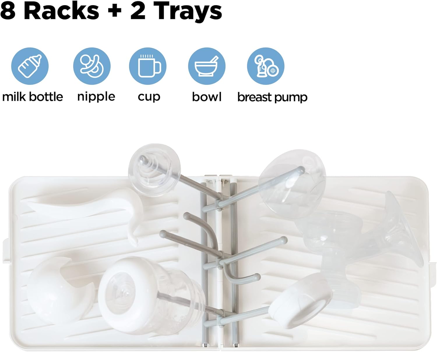YOTIME Baby Bottle Drying Rack with Drainer, Foldable & Space Saving Drying Rack for Baby Bottles, Nipple and Accessories, White