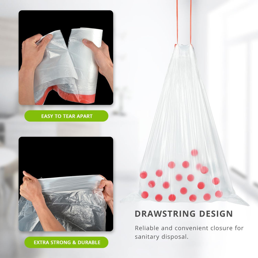 Heavy Duty 15 Gallon Drawstring Trash Bags, 108 Count Ultra Thick Strong Plastic Garbage Bags, Clear Unscented Trash Can Liners for Tall Kitchen Office Lawn Yard