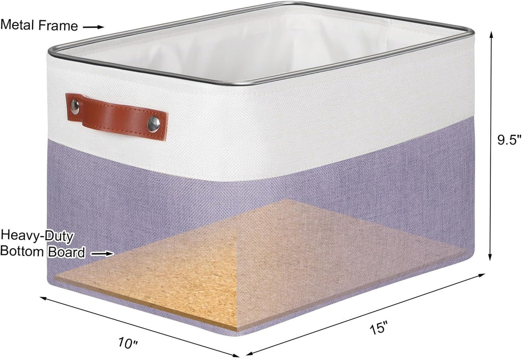 Univivi Large Fabric Storage Baskets Hard Bottom Organizer Bins for Shelves Organizing Foldable Storage Bins with PU Handles for Closet (Purple-4-Pack)