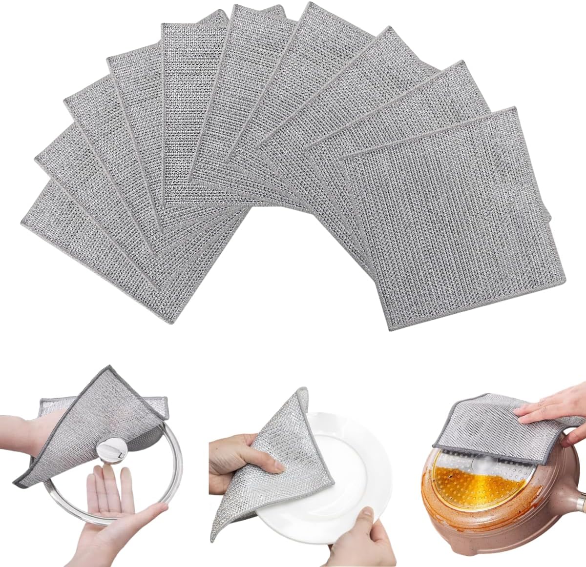 Non Scratch Wire Dishcloth, Wire dishwashing rag,Steel Wool Scrubber，Scrubs & Cleans for Dishes, Sinks, Counters, Stove Tops, Easy Rinsing, Durable (12PCS)