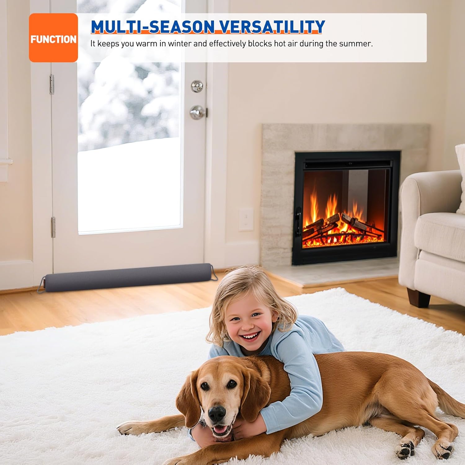 MAGZO Door Draft Stopper, 34 Inch Under Door Draft Blocker Noise Stopper, Weighted Wind Blocker Draft Guard for Bottom of Door, Gray