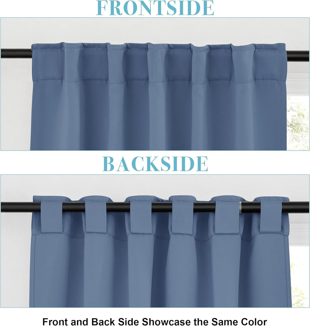 RYB HOME Bathroom Curtains Blackout - Thermal Insulating Privacy Small Window Curtains Short for Bedroom Basement Kitchen Kids Nursery Cabinet, Wide 42 x Long 30 inches, 2 Panels, Stone Blue