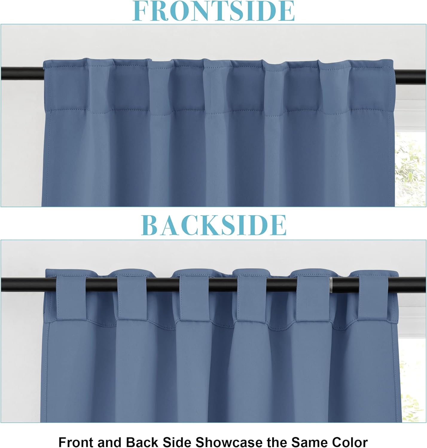 RYB HOME Room Darkening Curtains for Bedroom, Thermal Insulated Back Tab Window Treatment Blackout Privacy Shades for Stuido Living Room Kitchen, Stone Blue, W42 x L72 inch, 2 Panels