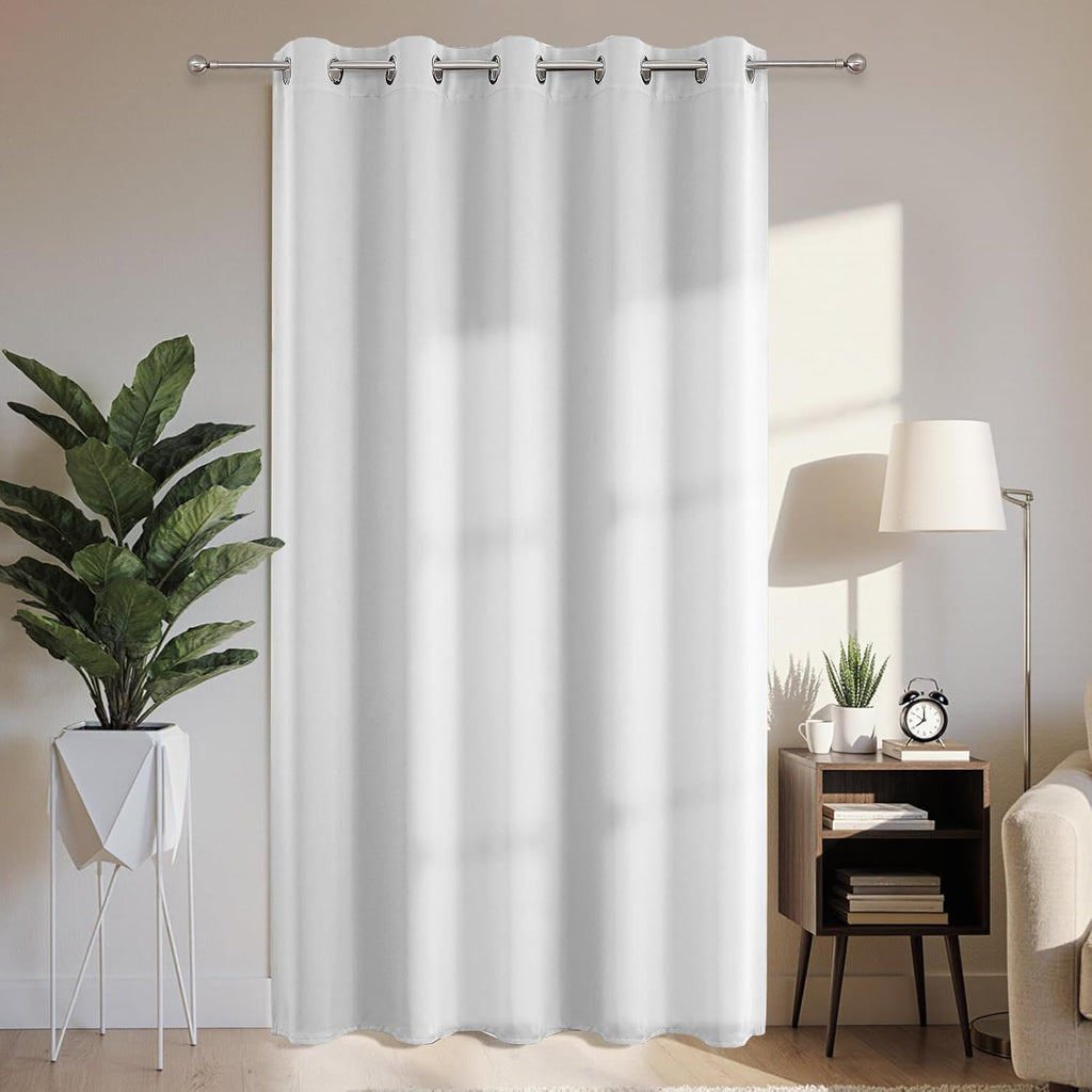 Joydeco Blackout Patio Sliding Door Curtains 84 Inches Long, Grommet Privacy Room Divider Curtains, Extra Wide Thermal Blackout Drapes for Bedroom Living Room (Greyish White, 70Wx84L, 1 Panel)