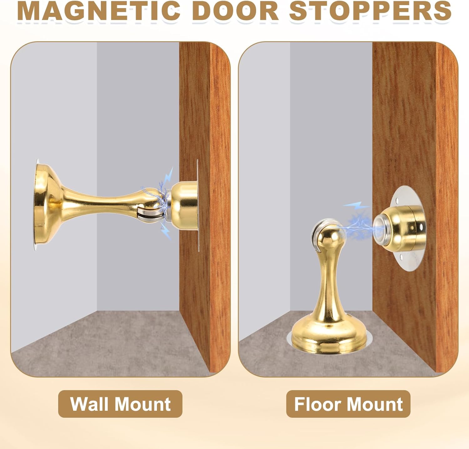 MECCANIXITY Magnetic Door Stoppers Stainless Steel Door Stops, Wall Floor Mounted Doors Holder Keep Doors Open for Home Office Closet (Golden Bronze)