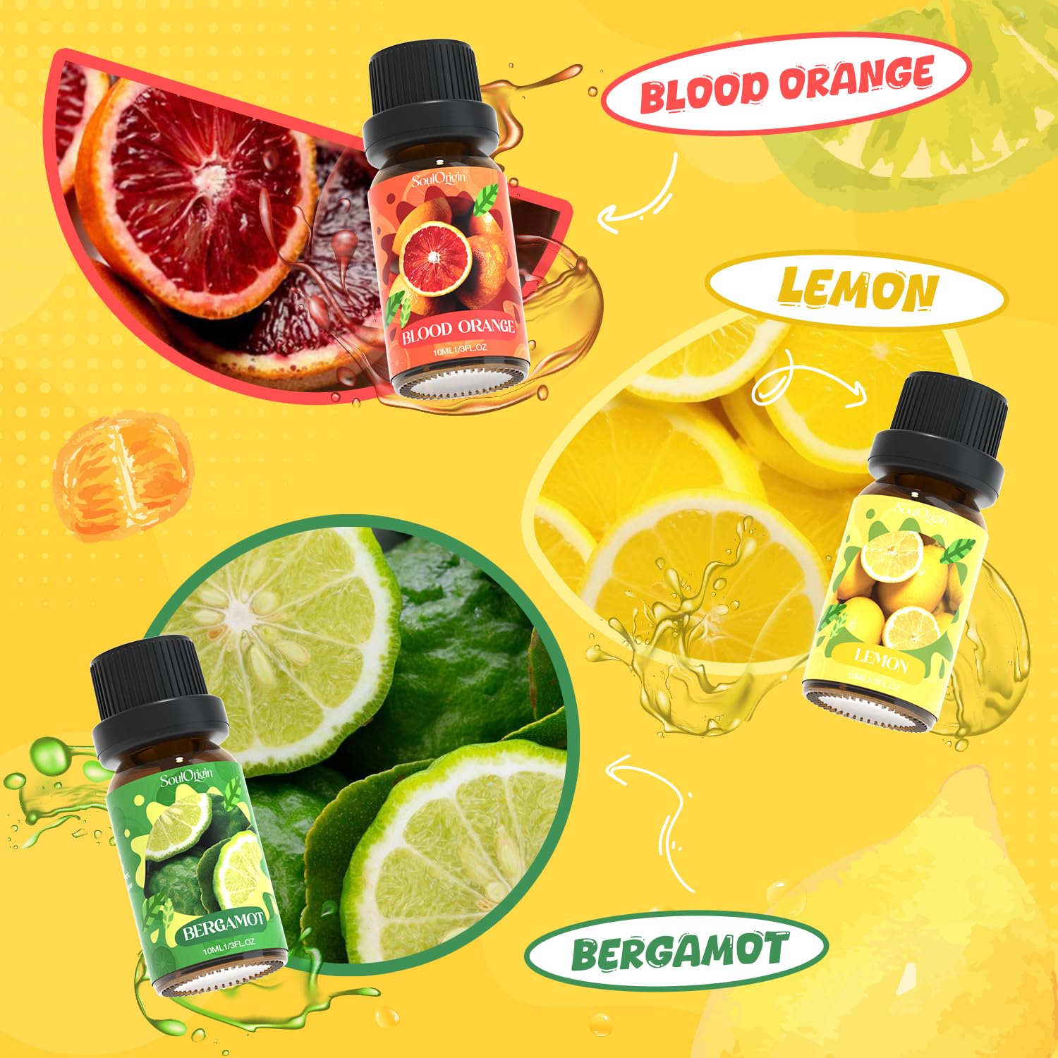 Citrus Essential Oils Set, Fragrance Oil Set for Diffuser, Scent Diffuser Oil for Candle Making- Blood Orange, Lemon, Bergamot, Lime, Grapefruit, Citrus