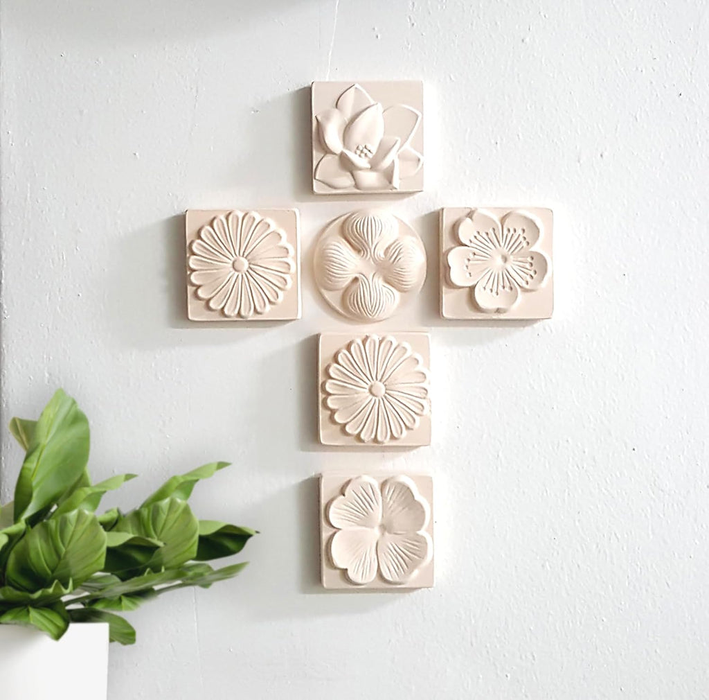 Stone Diffuser-Korean flowers 4 Square tiles, One Set-Odor Eliminator, Air Purifying, Humidity Control, Aromatherapy Passive Diffuser