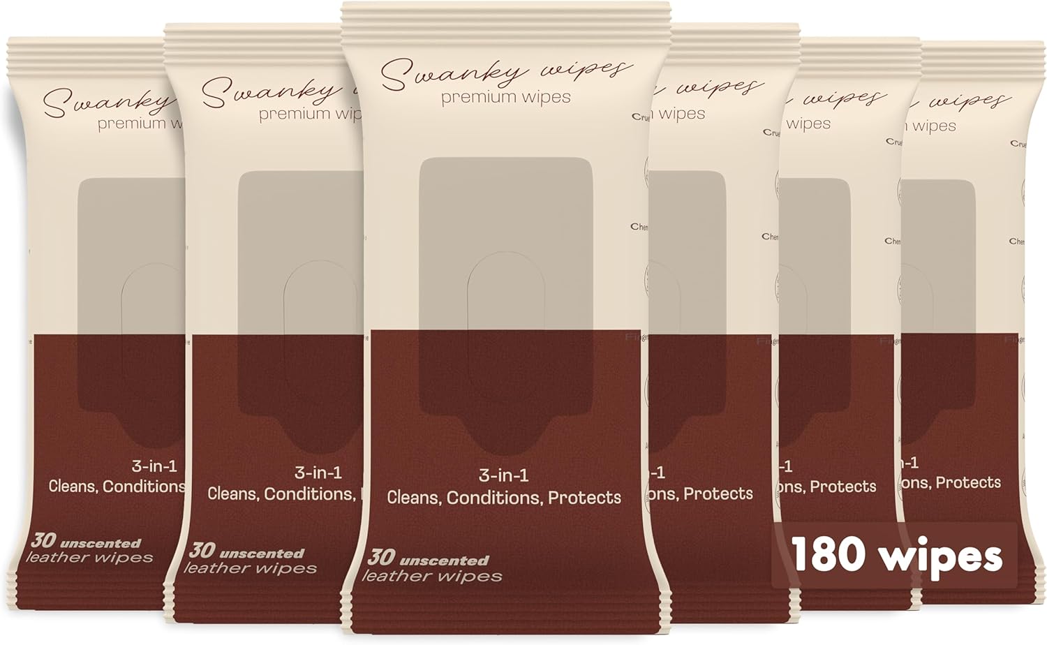 Swanky Leather Wipes - Leather Cleaner and Conditioner for Purses, Shoes, Furniture Polish & Car Seats, Prevents Fading & Cracking, Restores Softness & Shine - Soft Wipes, 180 Count
