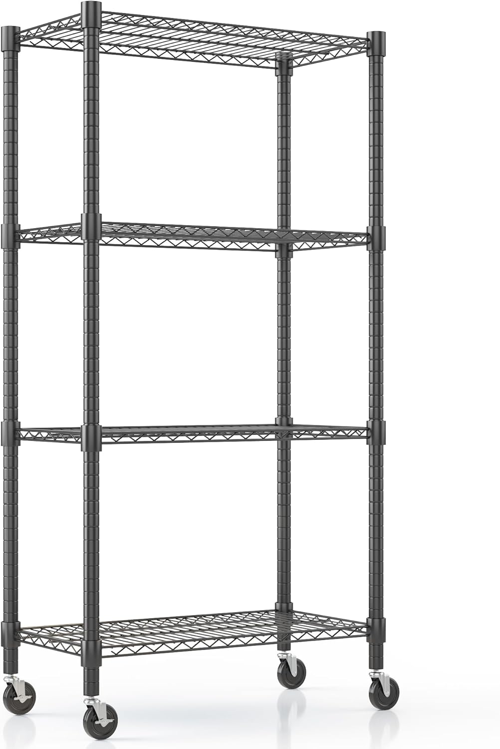 Himimi 72" H Wire Shelving Unit Storage, Metal Storage Shelves with Wheels, Heavy Duty Shelves with 4-Tier Adjustable Layer Rack Strong Steel for Kitchen Pantry Basement, 14" D×30" W×72" H, Black