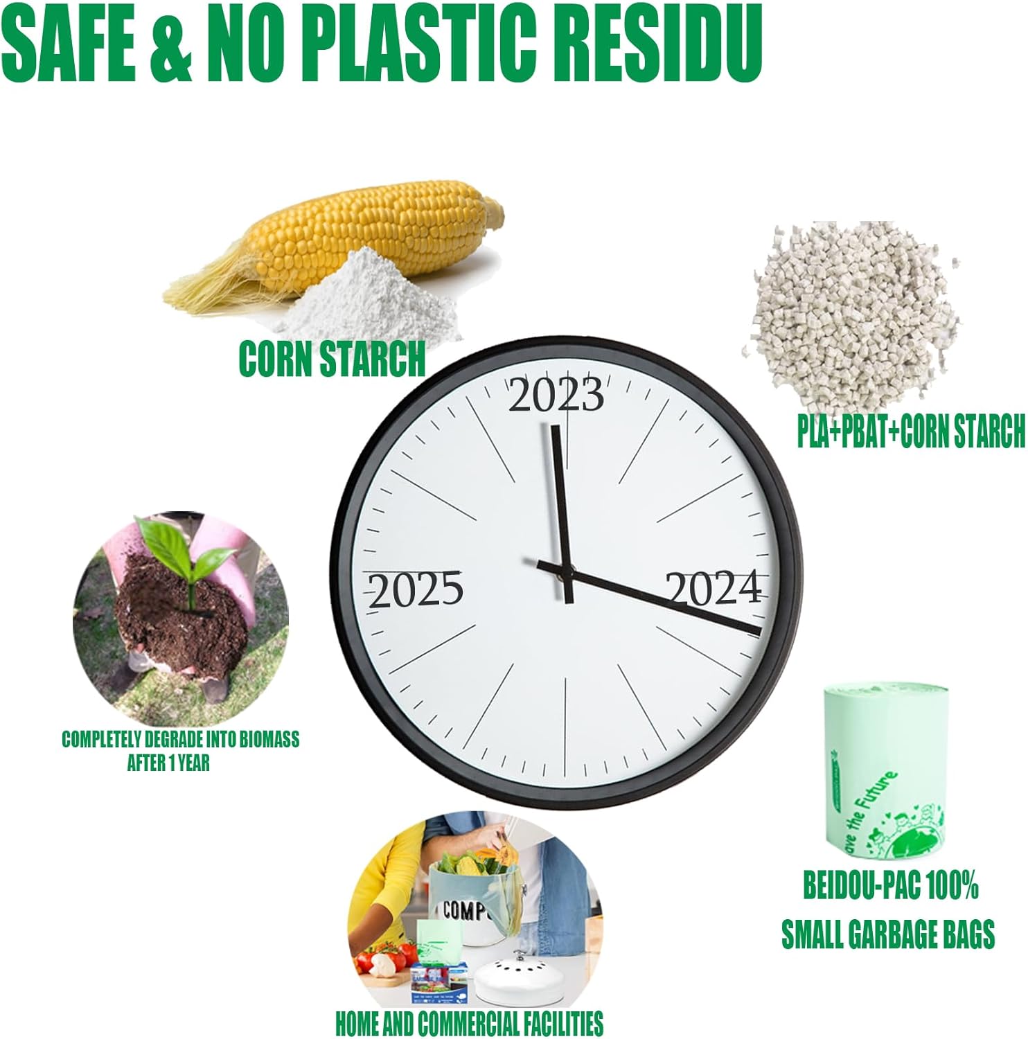 13 Gallon Compostable Tall Kitchen Trash Bags with Handle, 50 Count, Sturdy Biodegradable Garbage Bags for Food Scrap Waste, ASTM D6400, US BPI Certified