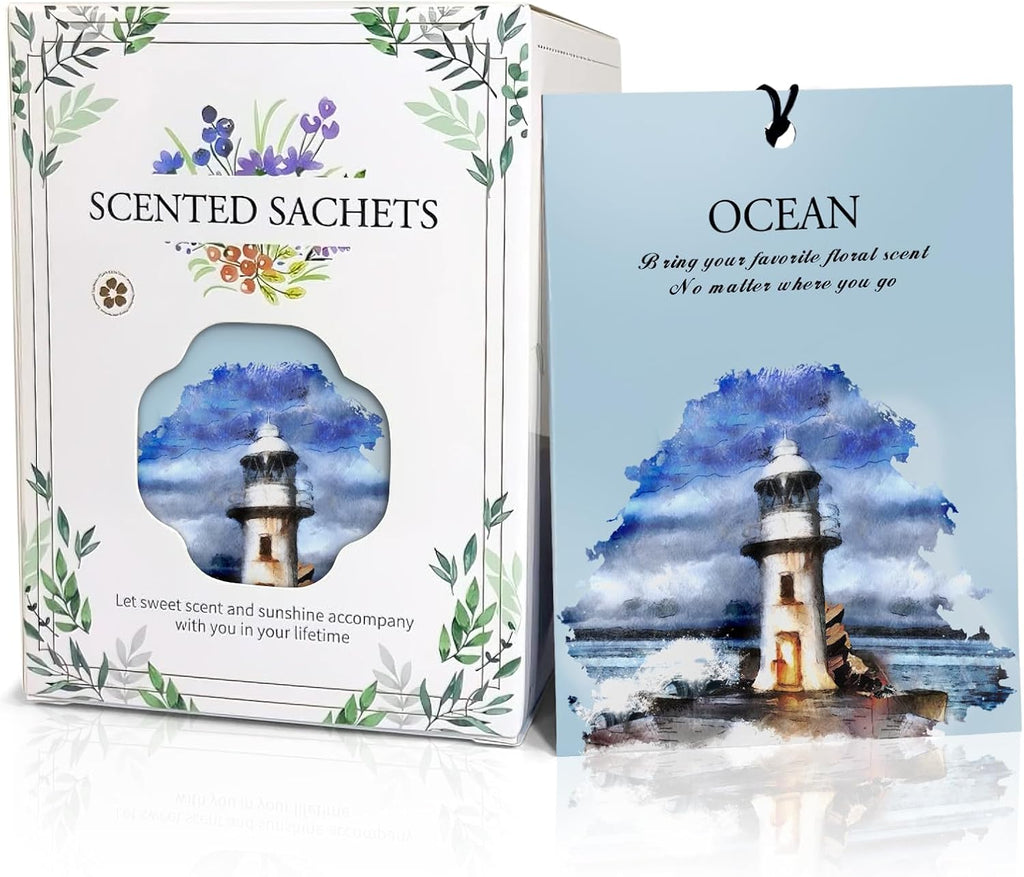 Ocean Scented Sachet Bags - 12 Pack Closet Freshener Odor Eliminator, Long Lasting Home Fragrance for Drawers, Wardrobes & Cars, House Smell Good Products, Air Freshener for Closet